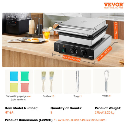 VEVOR Electric Donut Maker 2000W Commercial Doughnut Machine with Non-stick Surface Double-Sided Heating Waffle Doughnut Machine