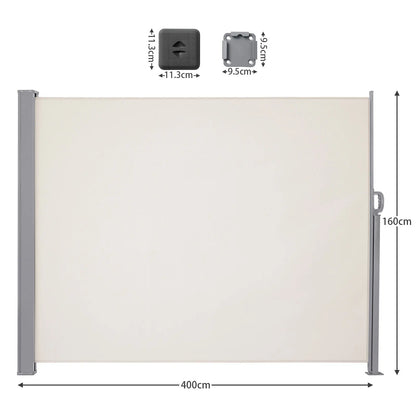 Uitschuifbaar Zijscherm – Windscherm – Privacyscherm – Balkonwand – Terrasscherm – Metalen Frame – Waterafstotend Polyester Doek