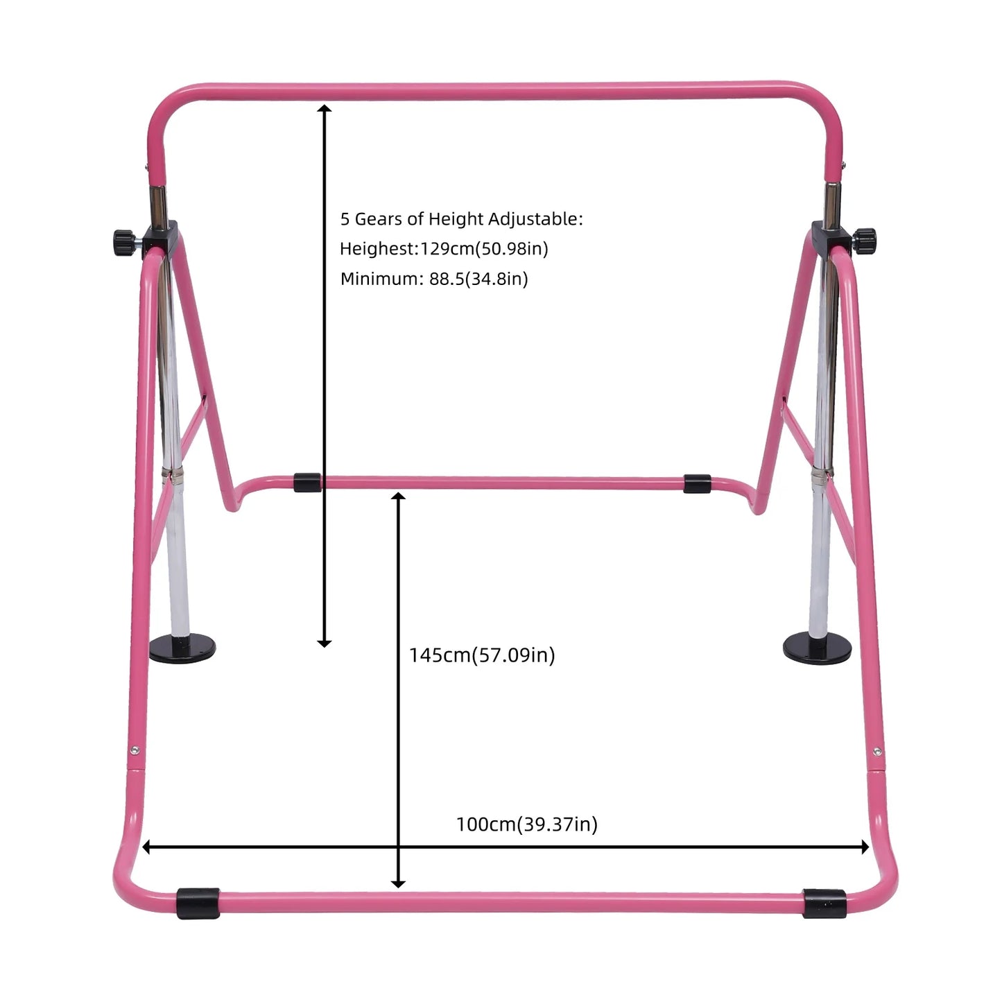 Verstelbare Gymnastiekstang - Turnrek - Thuistrainingsstang Opvouwbaar - Veilig - Eenvoudige Montage - voor Kinderen - 5 Versnellingen - voor Binnen - Buiten - Hoogte Verstelbaar 70-140 cm - Roze