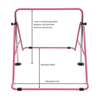 Verstelbare Gymnastiekstang - Turnrek - Thuistrainingsstang Opvouwbaar - Veilig - Eenvoudige Montage - voor Kinderen - 5 Versnellingen - voor Binnen - Buiten - Hoogte Verstelbaar 70-140 cm - Roze
