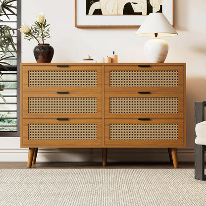 Ladekast – Opberger – Kast – Bergmeubel – Dressoir – 6 Ruime Lades – Walnotenkleur – Massief Houten Poten - QUORE