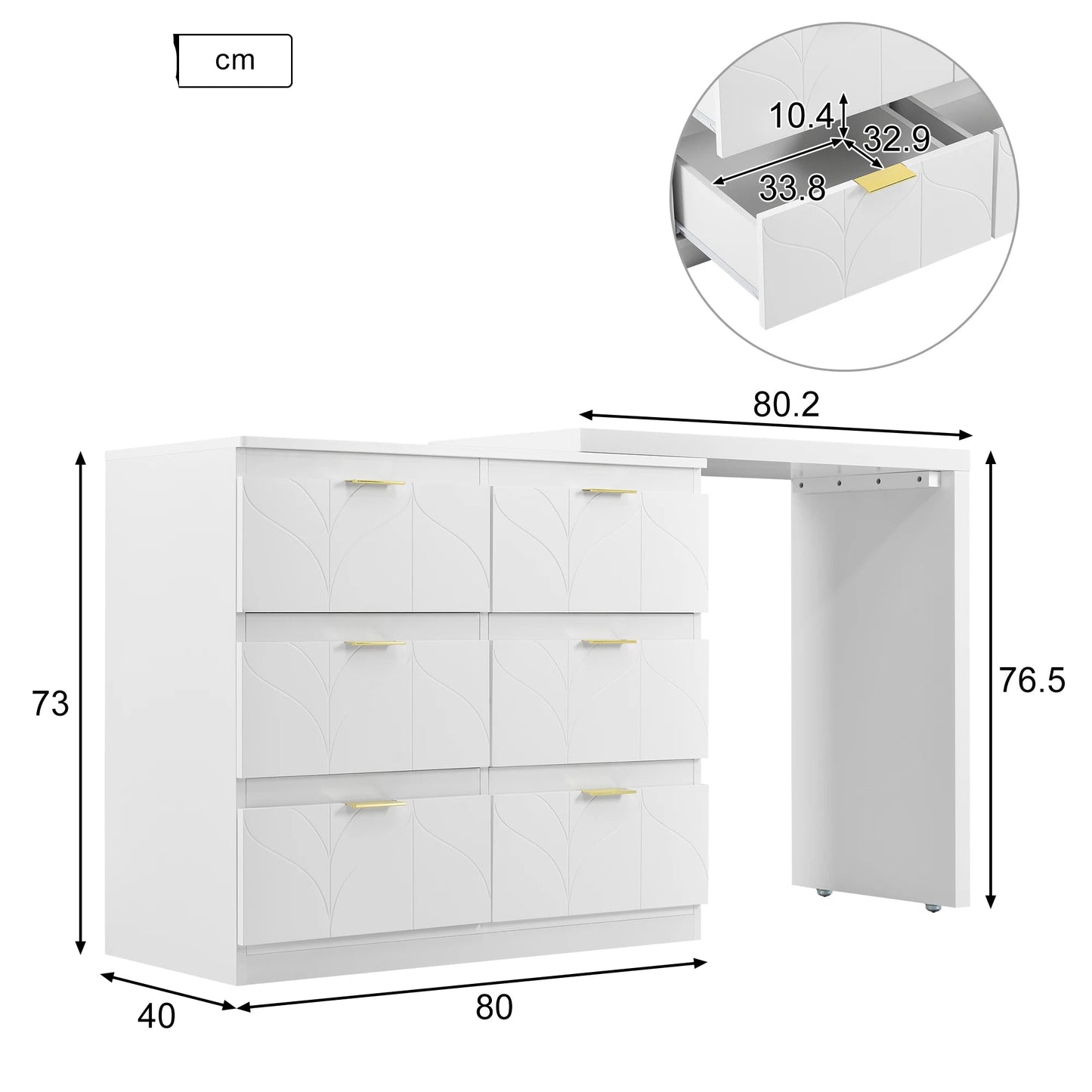 Kaptafel – Make-Up Tafel – Slaapkamermeubel – Opbergmeubel – Toilettafel – Zes Ruime Lades – Bloemmotief Tafelblad