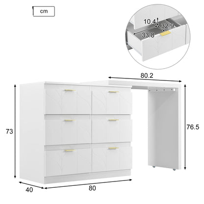 Kaptafel – Make-Up Tafel – Slaapkamermeubel – Opbergmeubel – Toilettafel – Zes Ruime Lades – Bloemmotief Tafelblad