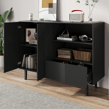 Sideboard – Opbergkast – Dressoir – Kast – Buffetkast – Mat Zwart – Verstelbare Planken – Draagvermogen 80 kg