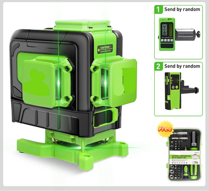 3D Kruislijnlaser – Laserwaterpas – Lijnenlaser – Zelfnivellerend – Groene Laser – 12 Lijnen – Waterdicht IP54 - met Laserwaterpasontvanger