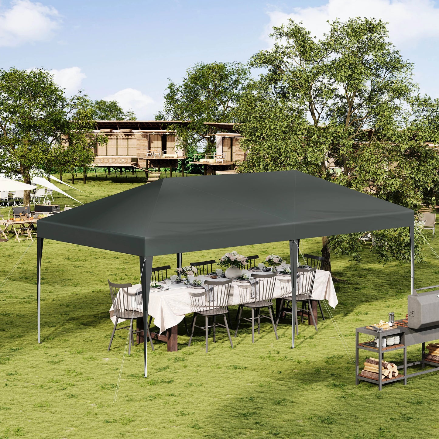 Party Tent - Opvouwbare - Tuinpaviljoen - 3x6m - Waterdichte - Verstelbare Hoogte - Gazebo - UV-Bestendig - Windbestendig - voor Tuin - Camping - Strand - BBQ - Beige