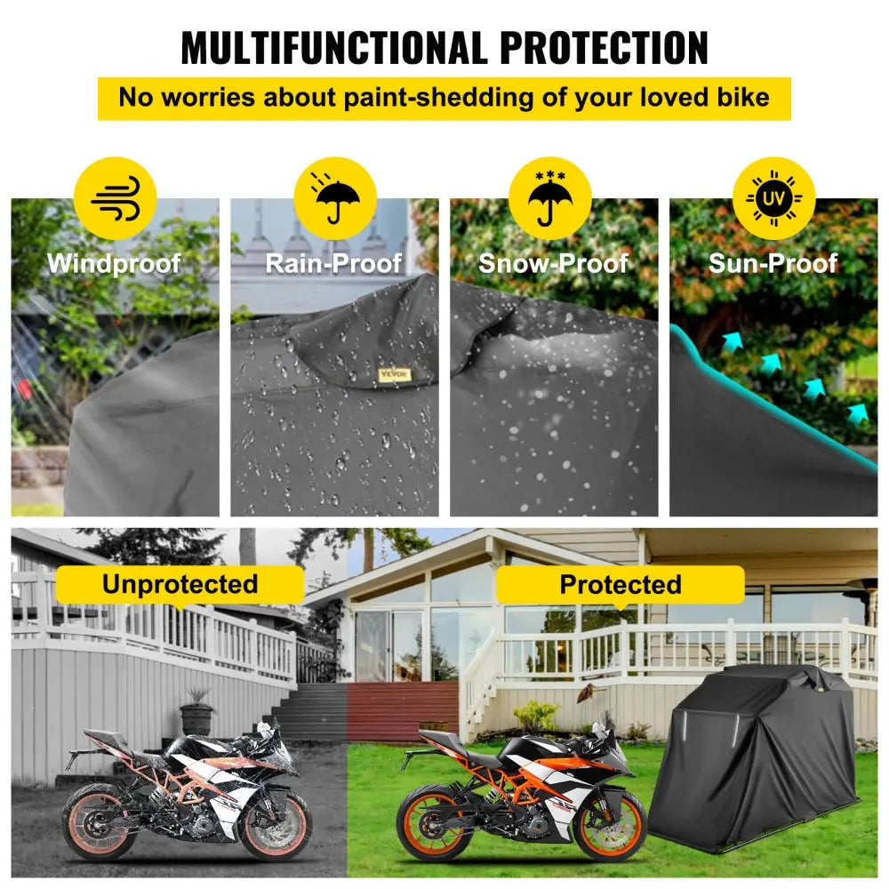 Motorhoes - Scooterhoes - Waterdicht - Geschikt voor Binnen en Buiten - Polyester Oxford Fietsopslaghoes - voor Bescherming van Motorrijders en Fietsen - 133,9 x 53,9 x 76,8inch