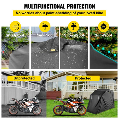 Motorhoes - Scooterhoes - Waterdicht - Geschikt voor Binnen en Buiten - Polyester Oxford Fietsopslaghoes - voor Bescherming van Motorrijders en Fietsen - 133,9 x 53,9 x 76,8inch