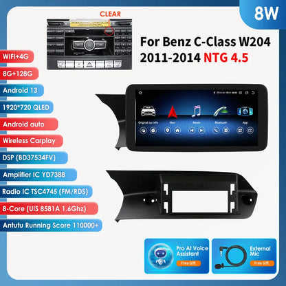 Hizpo Carplay 4G AI Systems Android 13 Car Radio for Mercedes Benz C-Class W204  Multimedia Video Player GPS Autoradio Bluetooth