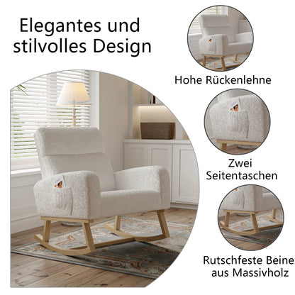 Schommelstoel – Draaifauteuil – Relaxstoel – Loungestoel – Lichtgrijs Fluweel – Ergonomisch Comfort – Massief Hout & Metaal