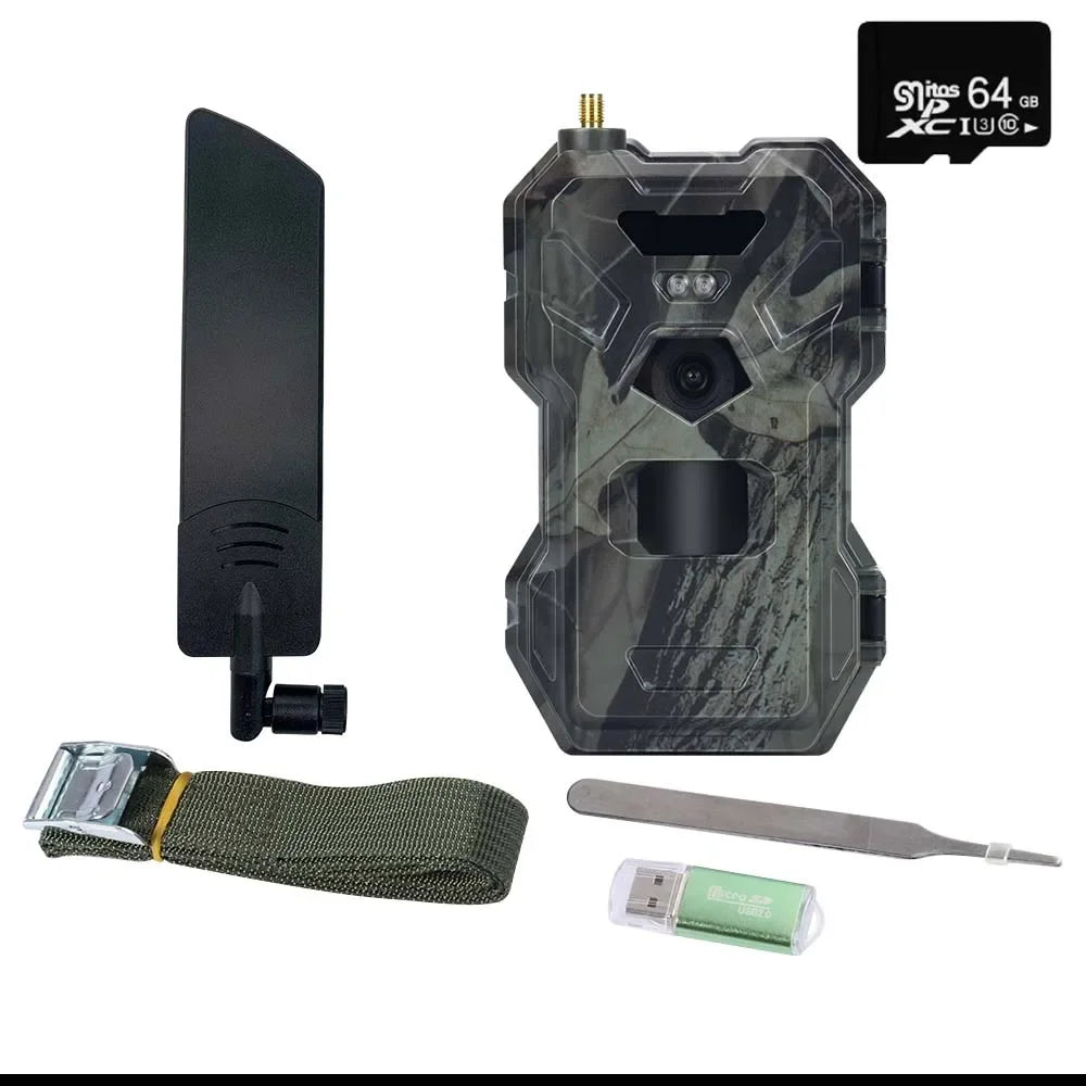 4G Wildlife Jachtcamera – Trail Camera – Wildcamera – Bewegingscamera – Jachtcamera – 30MP Resolutie – Infrarood Nachtzicht - met 64GB