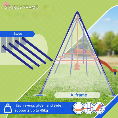 4 in 1 - Kinderschommel - 2 x Babyschommel - Wip - Glijbaan - Schommelset - voor 3-8 jaar - met Verstelbaar Touw - Anti-UV - 45 kg Maximale Belasting - 367 x 192 x 180 cm - Veelkleurig - QUORE