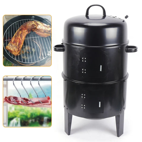 Rookoven bbq - Multifunctioneel - smoker barbecue - 3-in1 grill - rookton - thermometer - zwart - QUORE