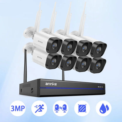 Draadloze Beveiligingsset – Beveiligingscamera Set – Camerabewaking – CCTV Camera’s – IP Camera Beveiliging – 8 Camera’s Met 1TB Opslag – 3MP Helder Beeld – Nachtzicht Tot 30 Meter - QUORE