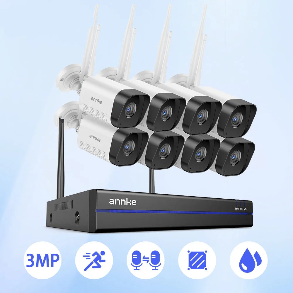 Draadloos 8-Kanaals Videobewakingssysteem – Beveiligingscamera Set – IP Camera Systeem – CCTV Systeem – Wifi Camera Kit – 3MP Beeldkwaliteit – Nachtzicht Tot 30 Meter - QUORE