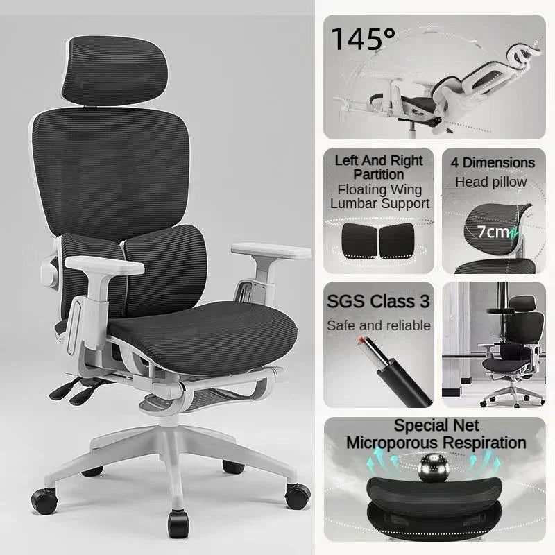 Bureaustoel - Gaming Stoel - Ergonomische Bureaustoelen - Gamestoel - Hoge Rugleuning, Mesh Design & Verstelbare Lendensteun – Wit Frame/Zwart