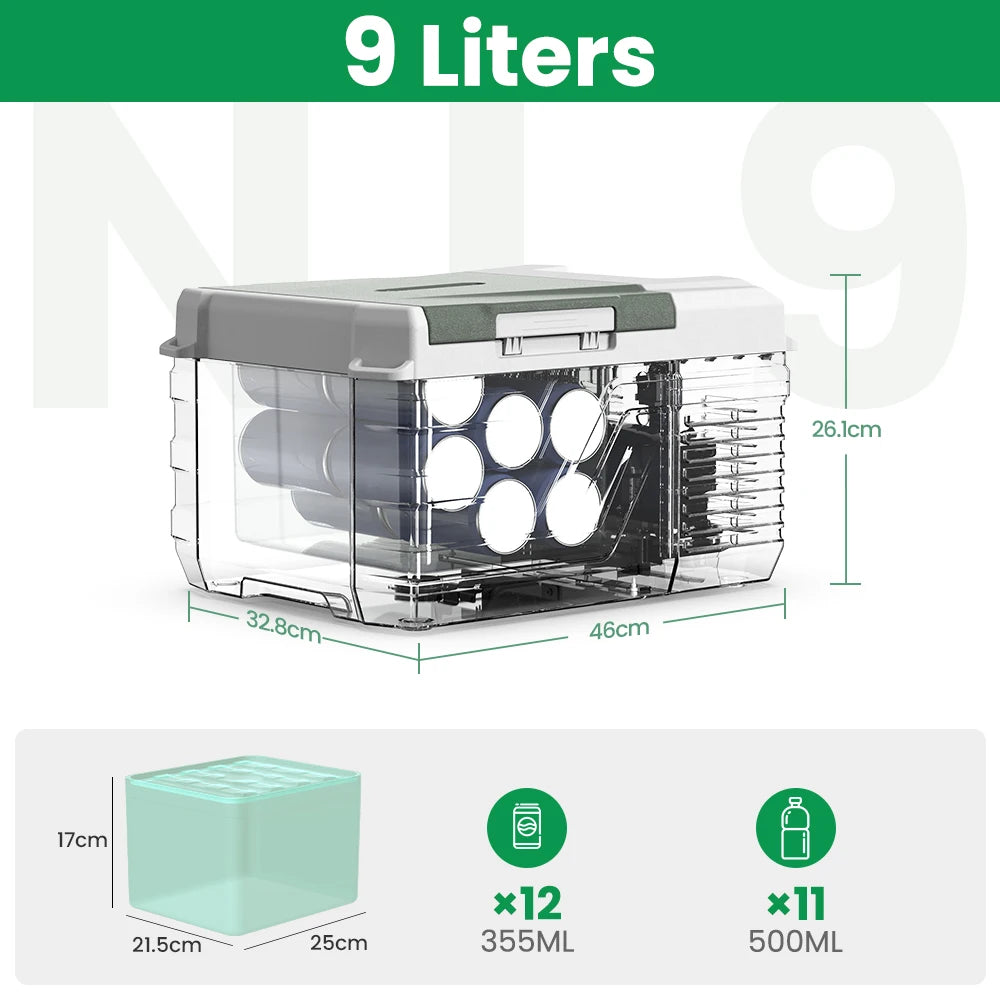 Mini Koelkast - Auto Koelkast - Draagbare Compressor Koelbox - Elektrische Vriesbox - met Veiligheidssleuven voor Vastbinden - voor Camping - Auto - Vrachtwagen - Boot - 9L - 100V~240V AC - 12/24 DC - 46 x 32.8 x 26 cm - Groen
