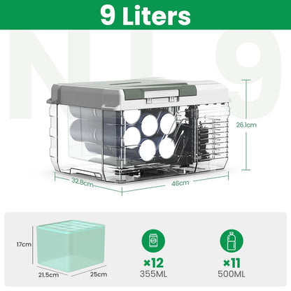 Mini Koelkast - Auto Koelkast - Draagbare Compressor Koelbox - Elektrische Vriesbox - met Veiligheidssleuven voor Vastbinden - voor Camping - Auto - Vrachtwagen - Boot - 9L - 100V~240V AC - 12/24 DC - 46 x 32.8 x 26 cm - Groen
