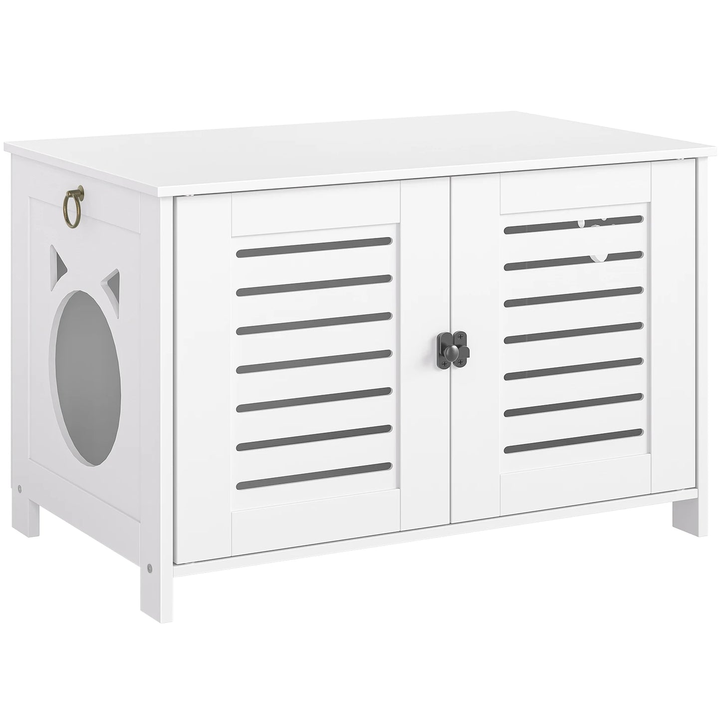 Kattenbak Kast – Stijlvolle Kattenbak Ombouw/Kattenkast – Katten Meubel voor Verborgen Kattenbak – 45x60x50 cm – Houten Kast voor Kattenbak – Wit Design voor Woonkamer of Hal