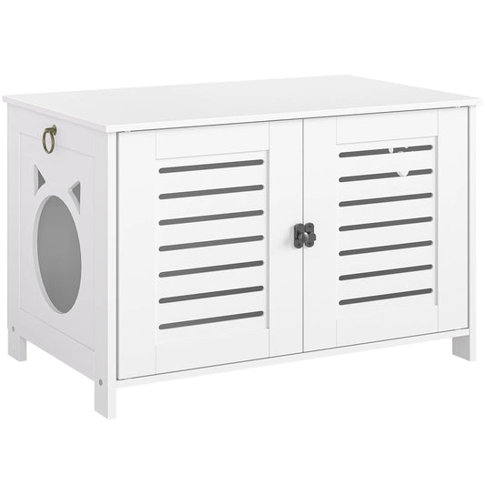 Kattenbak Kast – Stijlvolle Kattenbak Ombouw/Kattenkast – Katten Meubel voor Verborgen Kattenbak – 45x60x50 cm – Houten Kast voor Kattenbak – Wit Design voor Woonkamer of Hal