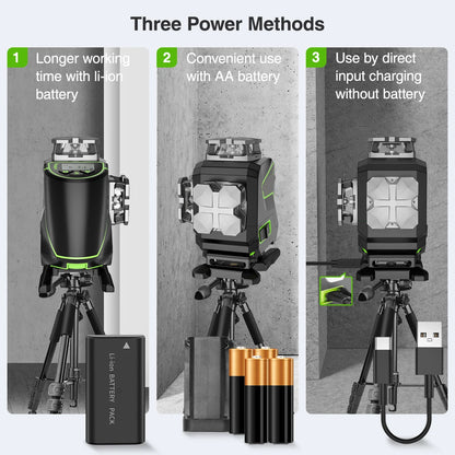 4D Laser Waterpas – Groene Laser – Zelfnivellerend – Meetinstrument – 16 Lijnen – Li-Ion Batterij – IP54 Bescherming