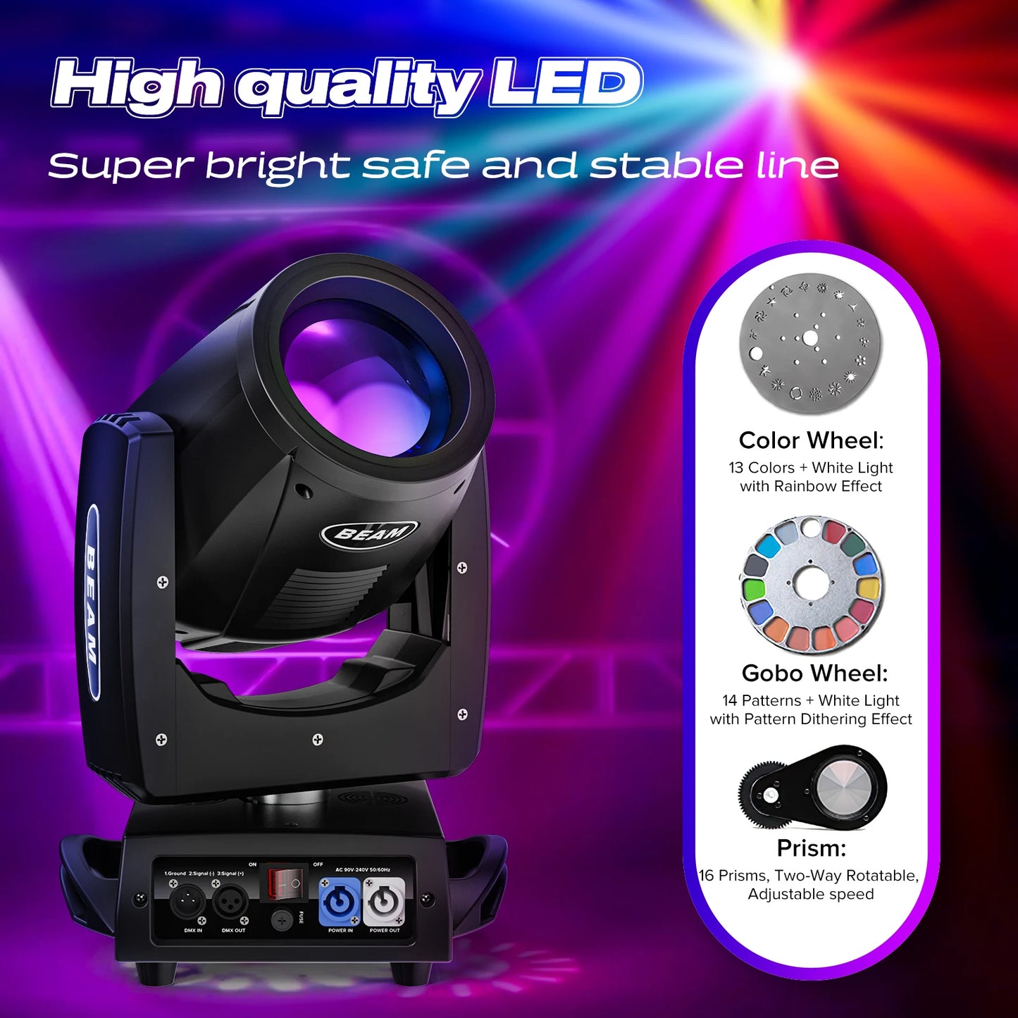 230W Moving Head Licht – Beam Licht – DJ Licht – Podiumverlichting – Showverlichting – EU Plug – Krachtige 7R Led met 24-Prism Effect – DMX512 en RDM Controle