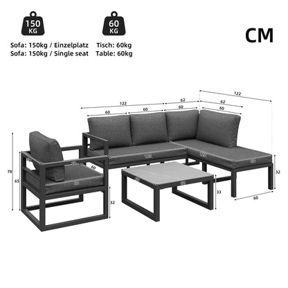 Loungebank – Tuinbank – Loungeset – 4-Persoons Tuinset – Buitenmeubel – Verstelbare Poten – Gehard Glas Met Marmerlook