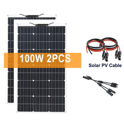 Zonnepanelen - Monokristallijne Zonnepaneel Kit - Flexibel - Zonne Energie - 200W (2 x 100W panelen) - met Solar Controller - Waterdichte - voor Camping, RV & Off-grid 12V Opladen - QUORE