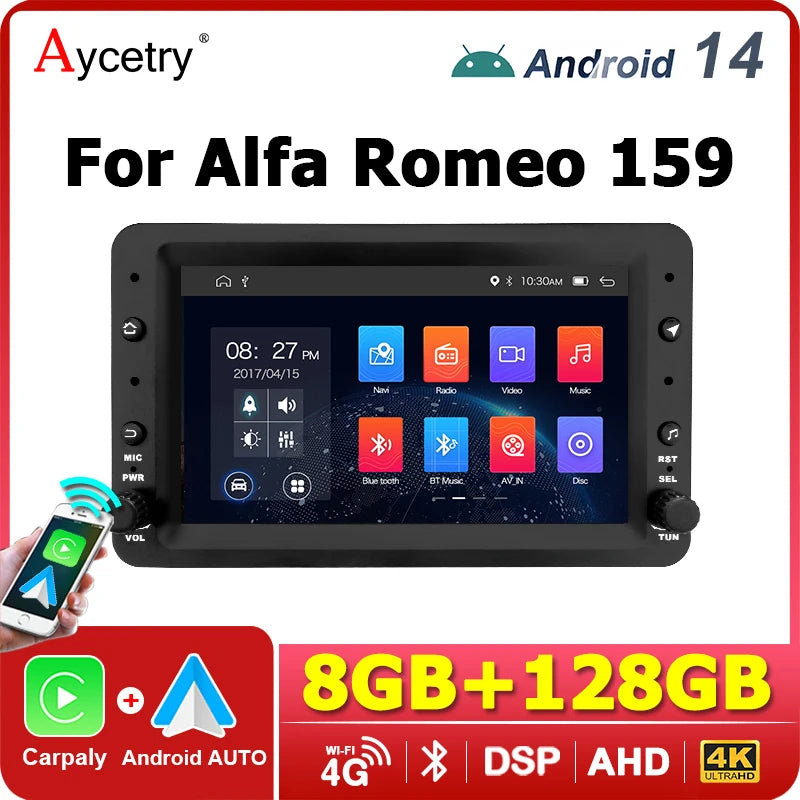 2-Din Autoradio – Multimedia Speler – GPS Navigatie – Draadloze CarPlay – Android Auto – 7 Inch Touchscreen – 128GB Opslag