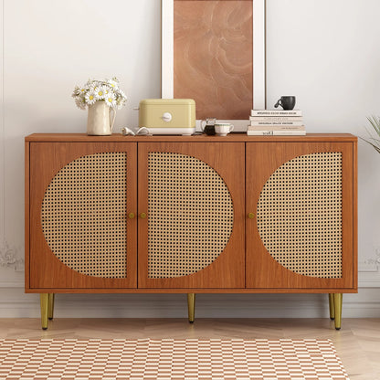 Sideboard with 3 rattan decorated doors chest of drawers Highboard with metal handles, for bedrooms & Living Rooms & Office - QUORE