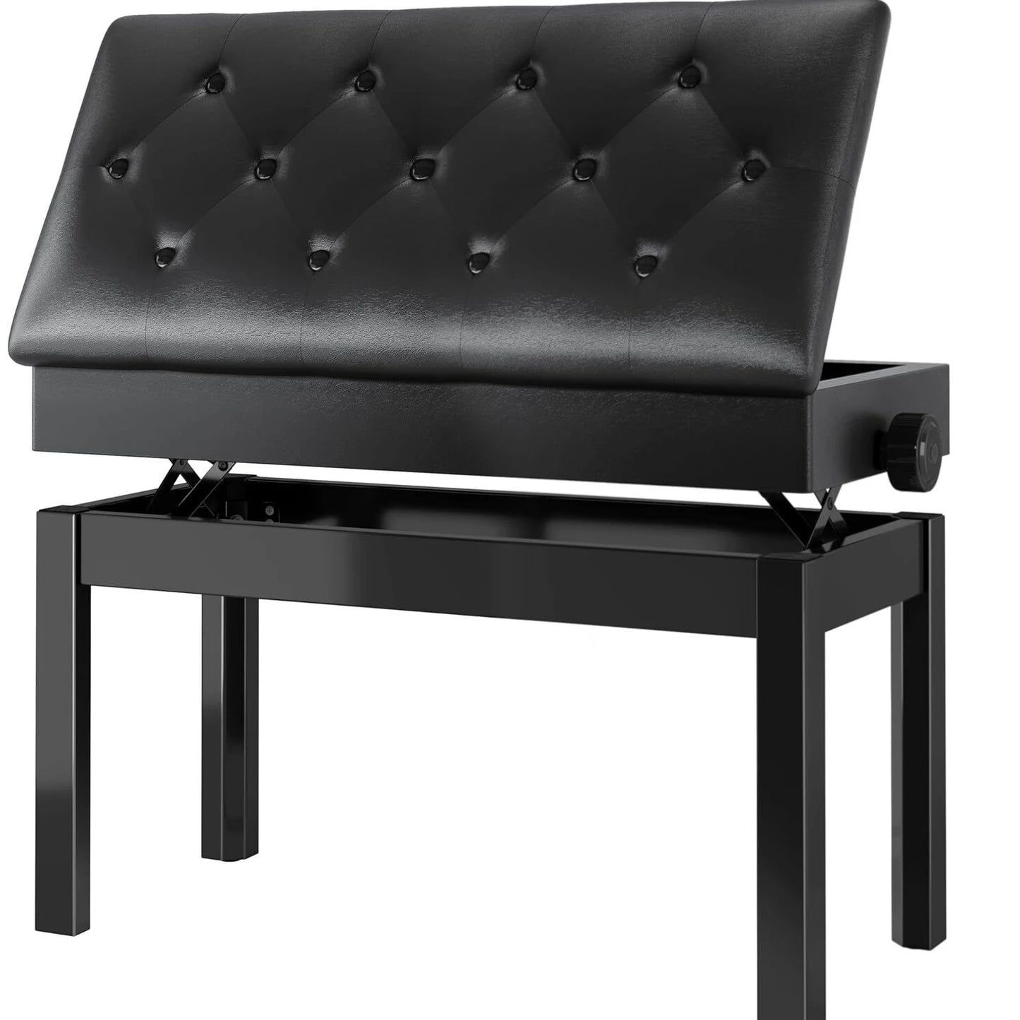 Pianokruk - Pianobank - Pianostoel - Verstelbare Dubbele Pianobank met Opbergruimte – Zwart Kunstleer – 73x33x49-59cm – Comfortabele Zitting voor Twee Personen - QUORE