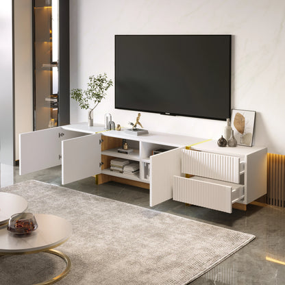 Comanlai 190cm TV Cabinet with 3 Doors and 2 Drawers,High-gloss TV Cabinet with Color-blocked Legs,Modern TV Stands,190×35×45cm