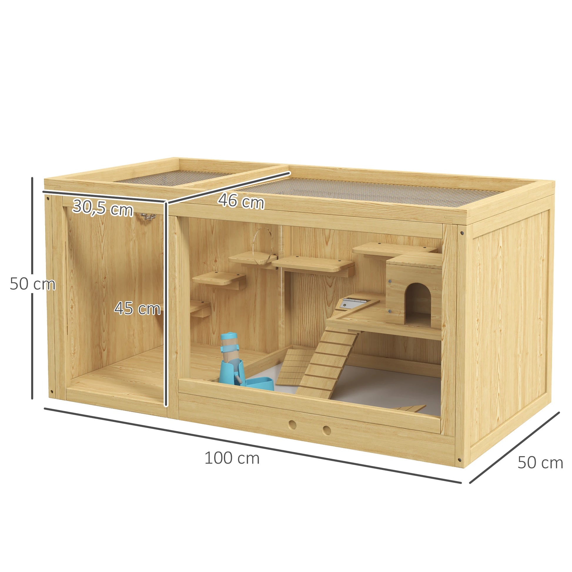 Hamsterruimte – Hamsterkooi – Knaagdierkooi – Dierenhok – Speelkooi – Hout – Meerlaagse Kooi 100x50x50 cm - QUORE