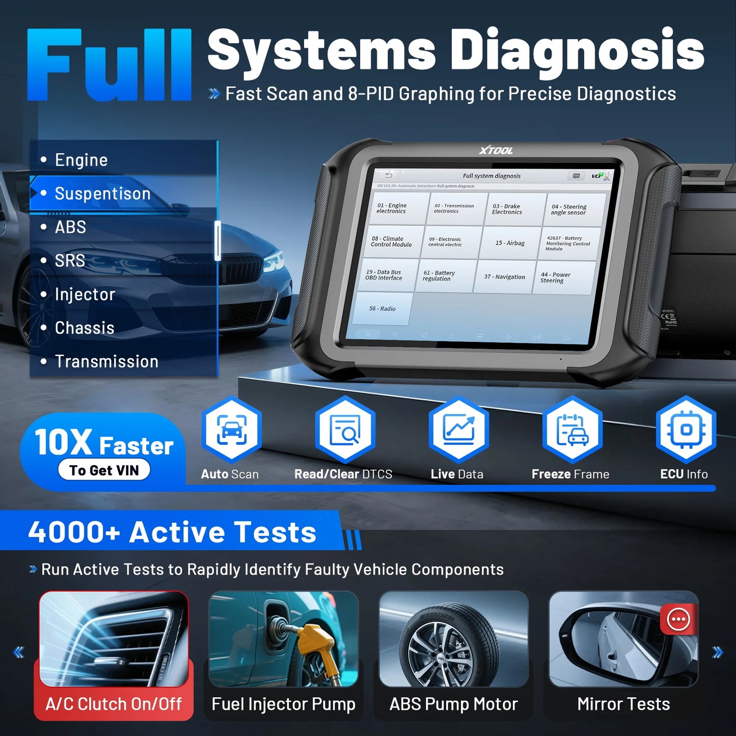 Auto Diagnoseapparaat – OBD2 Scanner – Diagnosetool – Sleutelprogrammering – ECU Programmer – Draadloze Wifi Connectiviteit – 42+ Onderhoudsdiensten - QUORE