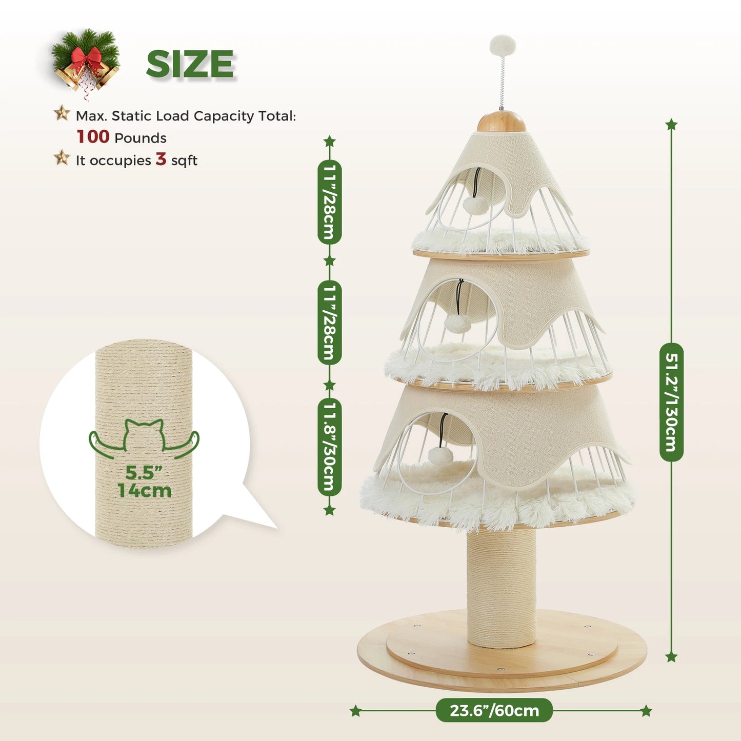 Modern Cat Tree Tower with Thick Scratch Post Multi-Level Cat Condo with Metal Frame Replaceable Cushion Indoor Cat House Bed
