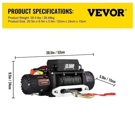 Sihao 13500LBS Electric Truck Winch 12vElectric Winch ATV Synthetic Rope with Remote Control forTowing SUV Car Trailer ATV Truck