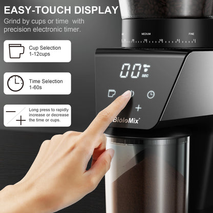 BioloMix With Magnetic Ring Automatic Burr Mill Electric Coffee Grinder, with 30 Gears for Espresso American Coffee Pour