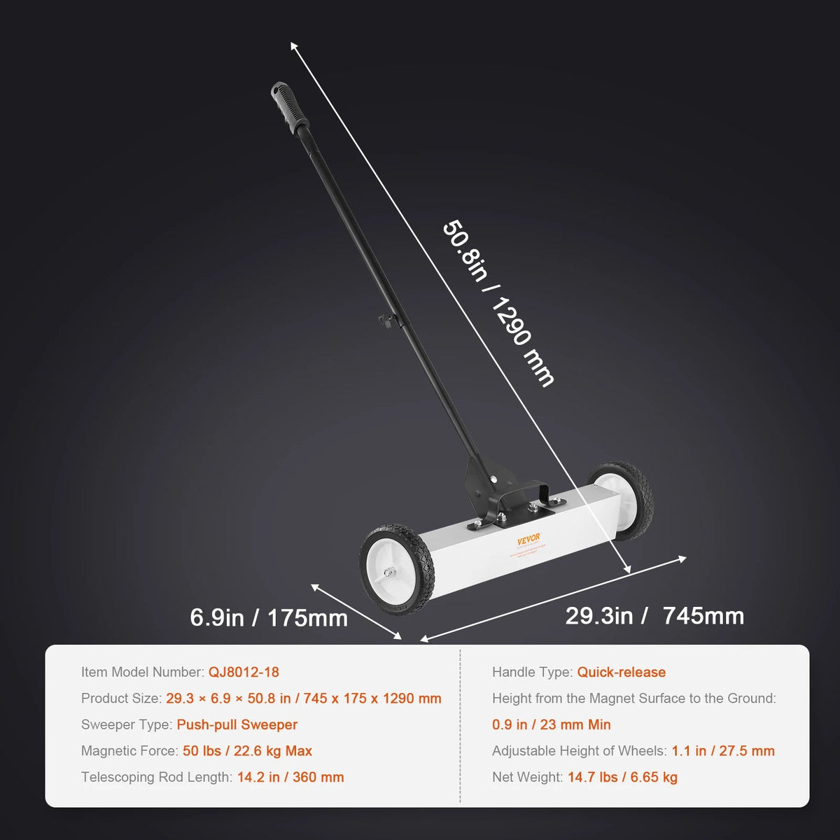 Sweeper - Magnetic sweeper - Brush sweeper -. with wheels Push type - Magnetic - Large Magnet Pickup Lawn Telescopic sweeper