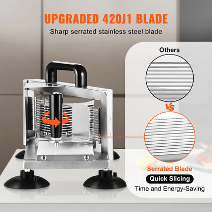 Tomatensnijder - Snijmachine - Handmatige Tomatensnijder - Groentesnijder  - Mandoline - frietsnijder -  0.19inch - Heavy-Duty RVS Snijmachine - Roestvrijstalen Voedselsnijmachine met Antislip Voeten - QUORE