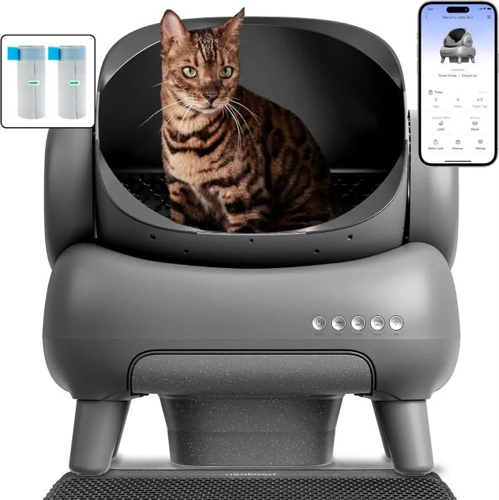 Automatische Kattenbak - Kattenbakvulling - Kattentoilet - Zelfreinigende - Bovenopen - met Mat - App – 7,17 Liter Capaciteit – Infrarood Sensoren - Grijs - QUORE