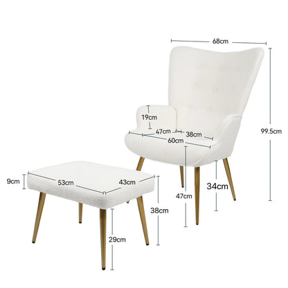 Loungestoel – Relaxstoel – Fauteuil – Zitstoel – Met Voetenbank – Teddy Bekleding – Ergonomisch Ontwerp