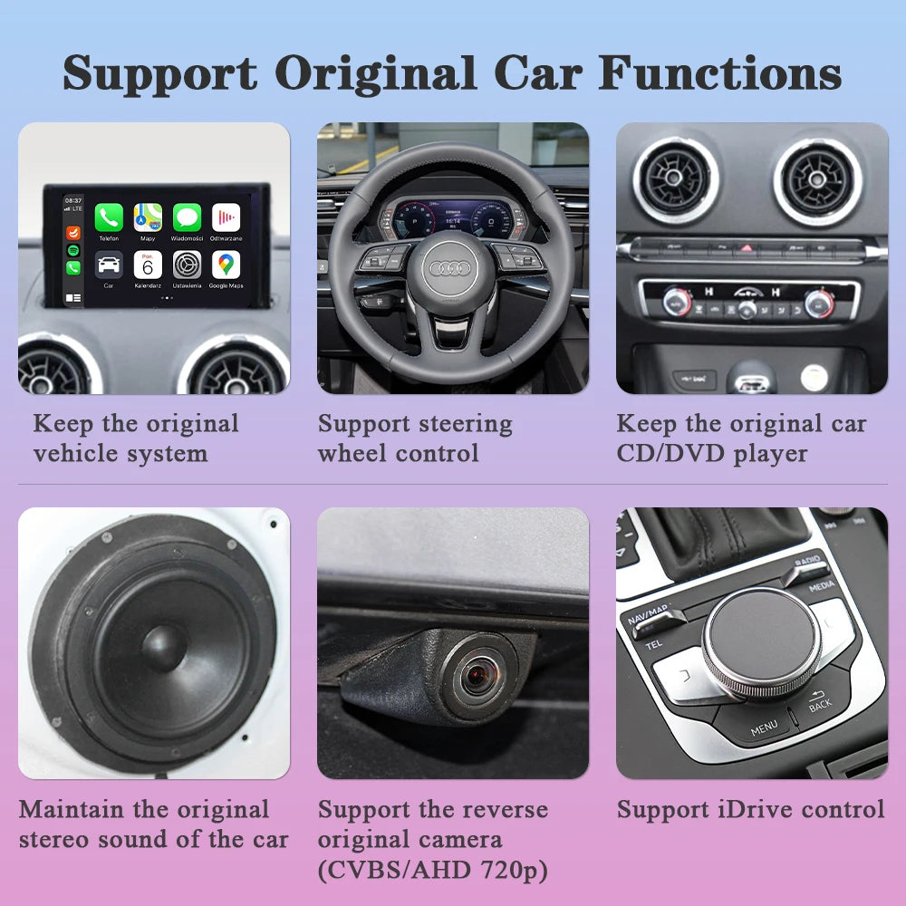 Draadloze CarPlay Retrofit Kit – Android Auto Interface – Multimedia Upgrade – Smartphone Mirrorlink – Met Camera – Plug & Play Installatie – Ondersteuning AirPlay & Bluetooth Handsfree - QUORE