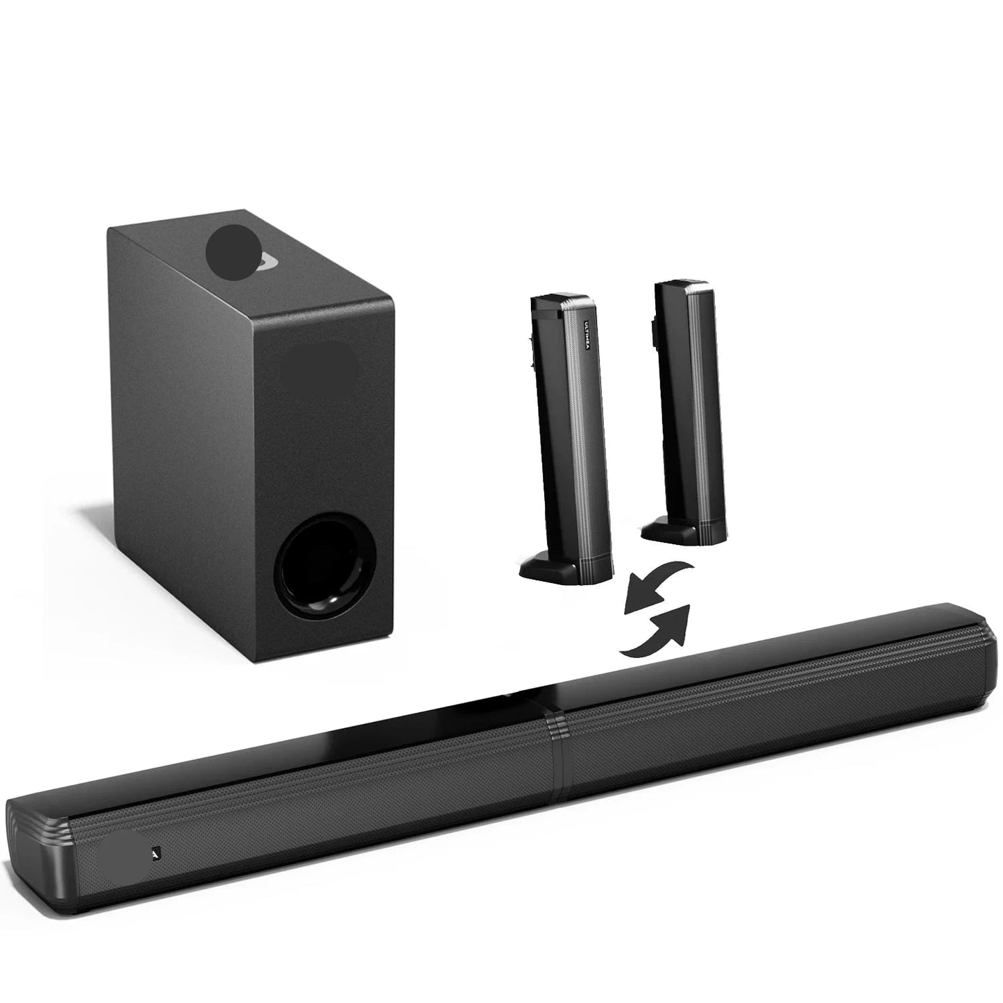 Soundbar - 4.1ch - Soundbar met Subwoofer - 2-in-1 - Soundbar voor TV - Bluetooth - 200W - Afneembare - Zwart