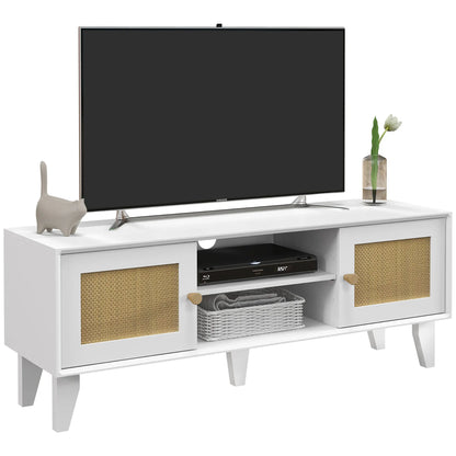 Tv-Meubel – Tv-Kast – Tv-Meubel Met Opbergruimte – Woonkamermeubel – Voor Tv Tot 55 Inch – Handgevlochten Rattan Deuren - QUORE