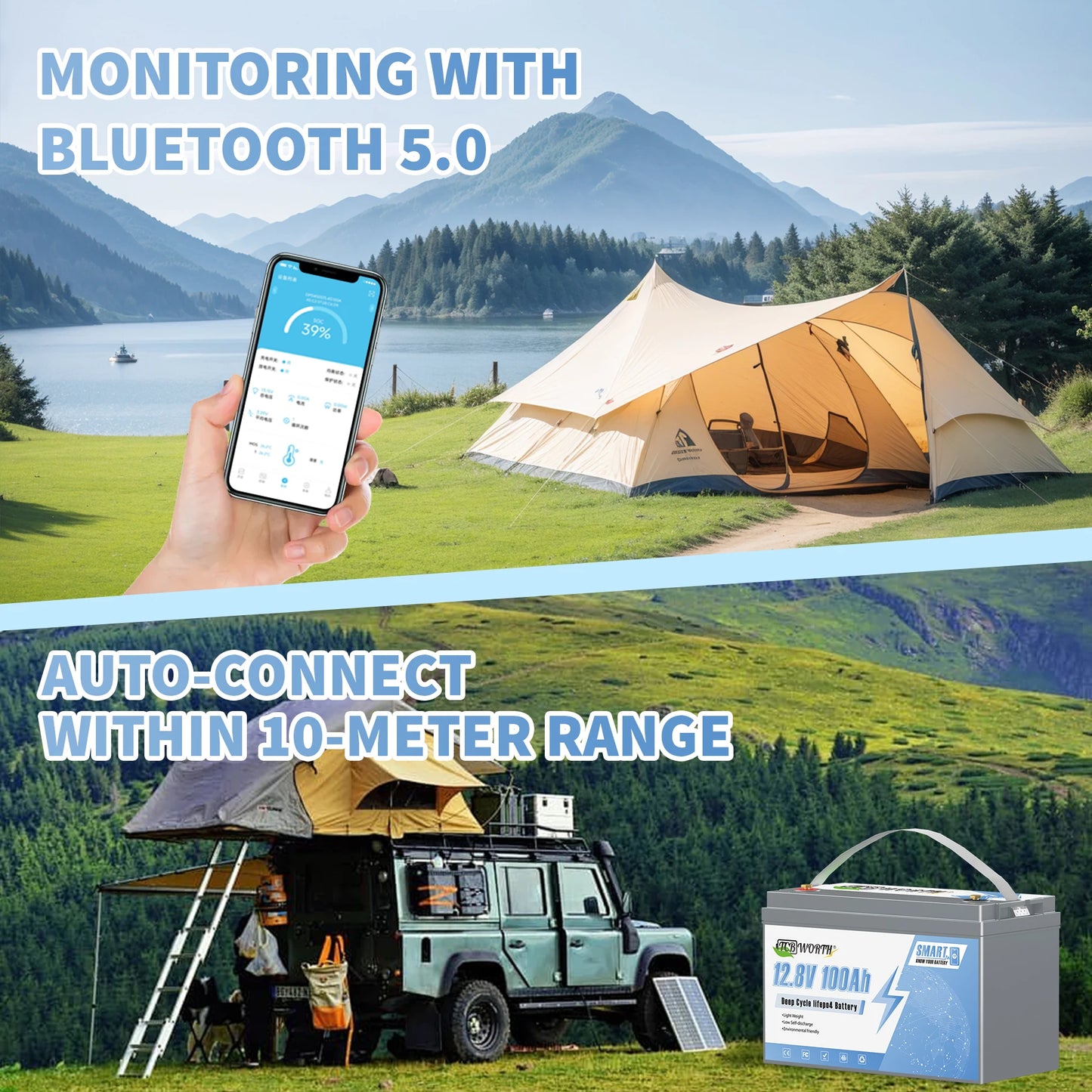 12V 100Ah LiFePO4 Lithium Accu – Lithium Batterij – Bootaccu – Trollingmotor Accu – Zonne-energie Accu – Bluetooth Monitoring – Lage Temperatuur Afslag