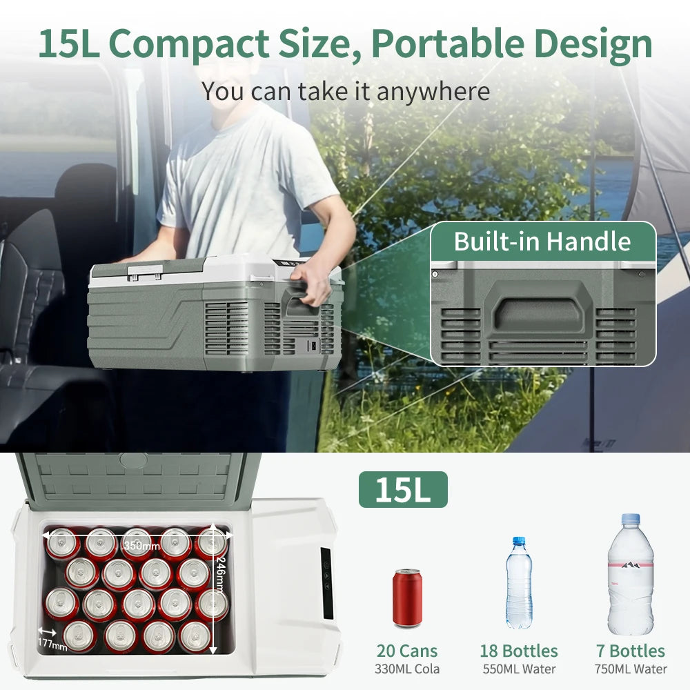Draagbare Autokoelkast Met Vriesvak – Elektrische Auto Koelbox – 12V/24V Aansluiting – Compacte Koelbox 15L – Instelbare Temperatuur Tot -20°C – Ideaal Voor Auto - Camping en Vrachtwagen – Koelen en Vriezen - QUORE