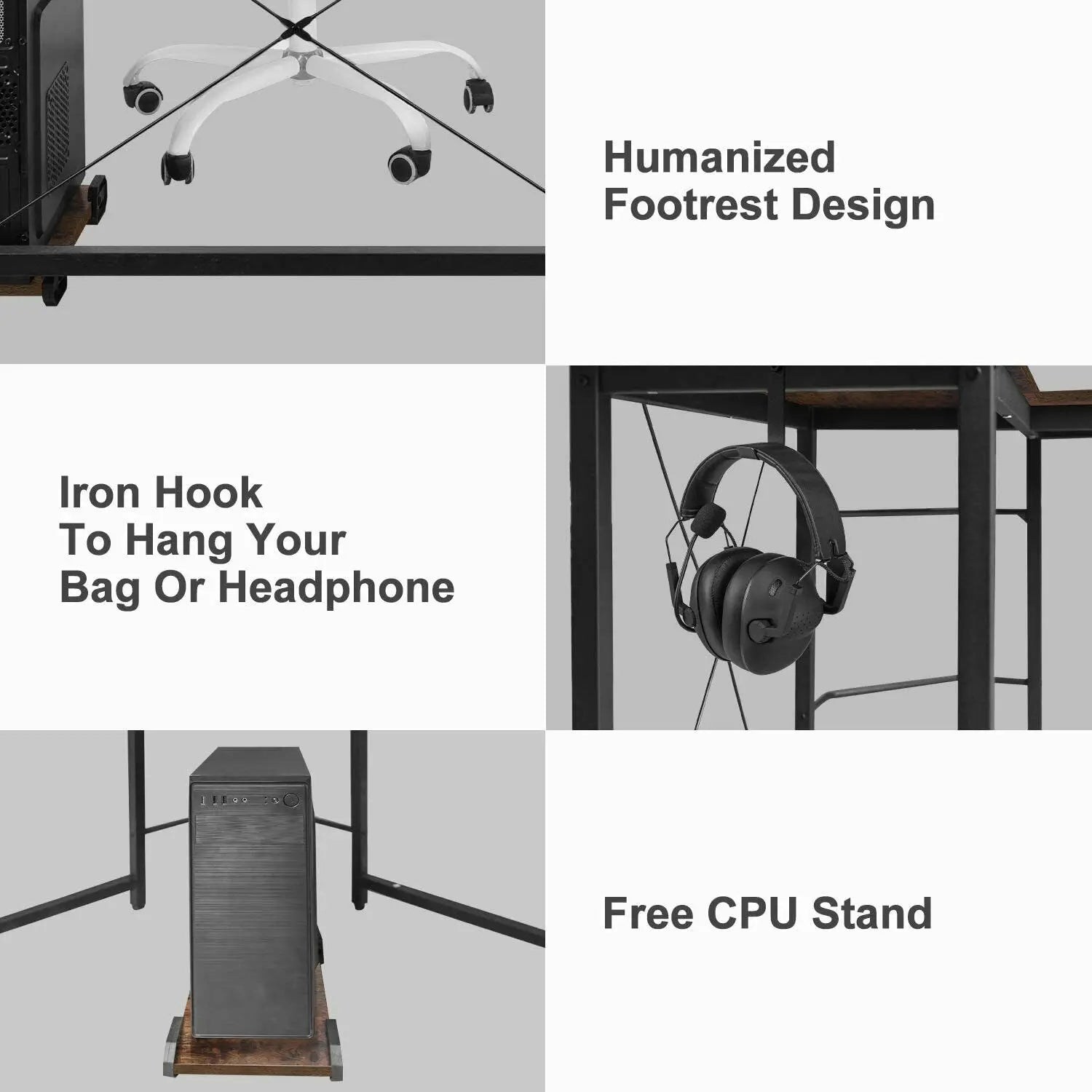 L-vormig Bureau – Hoekbureau – Computertafel – Werkplek Bureau – Gaming Desk – Retro Design – MDF Blad met Stabiel Metalen Frame – Inclusief CPU-standaard - QUORE