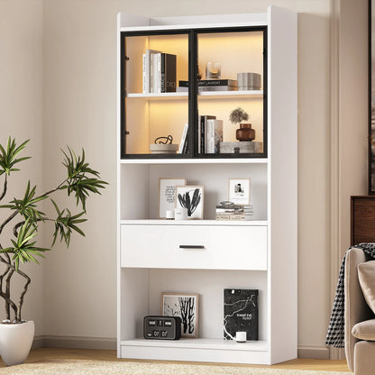 Vitrinekast – Vitrinekast Met Led – Glazen Kast – Boekenkast – Displaykast – Verstelbare Legplanken – Moderne Wit Met Afstandsbediening