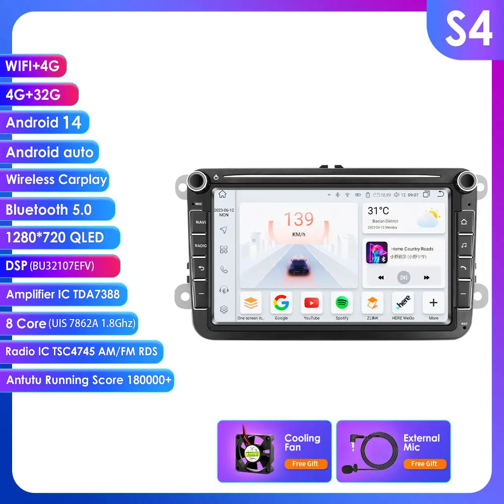 Android Autoradio – Auto Multimedia Speler – Navigatiesysteem – Carplay Module – Auto Entertainment – 8 Inch Touchscreen – 4G 32GB Geheugen