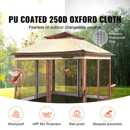 Gazebo Pop-Up Tent - Tuinpaviljoen - Kampeertent - Overkapping - Paviljoen - Opvouwbare Partytent - Tenten - Waterdichte - 10x10ft - voor Buiten